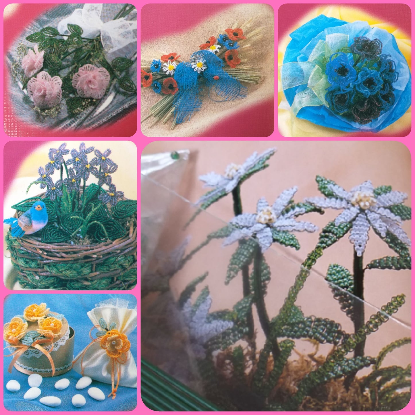 kit manuali libri creativi perline fiori, come creare violette rose papaveri fiordalisi stelle di Natale margherite anemoni bomboniere