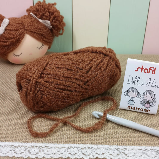 colore marrone rossiccio lana bouclè simil-teddy ricciolina filato boccoli per creare diy bambole di stoffa pezza tessuto pigottine primavera pasqua Doll's Hair stafil bambolina ad uso uncinetto ferri da maglia borse shop online