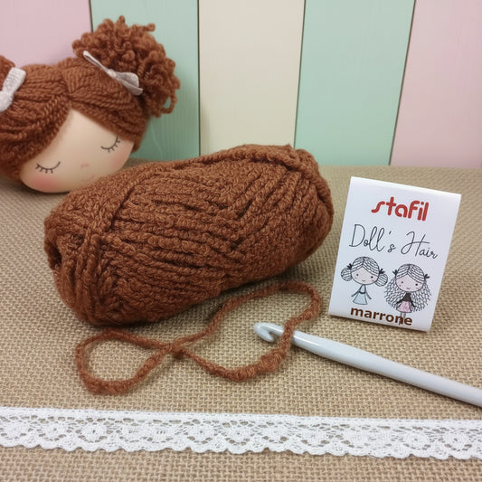 colore marrone rossiccio lana bouclè simil-teddy ricciolina filato boccoli per creare diy bambole di stoffa pezza tessuto pigottine primavera pasqua Doll's Hair stafil bambolina ad uso uncinetto ferri da maglia borse shop online