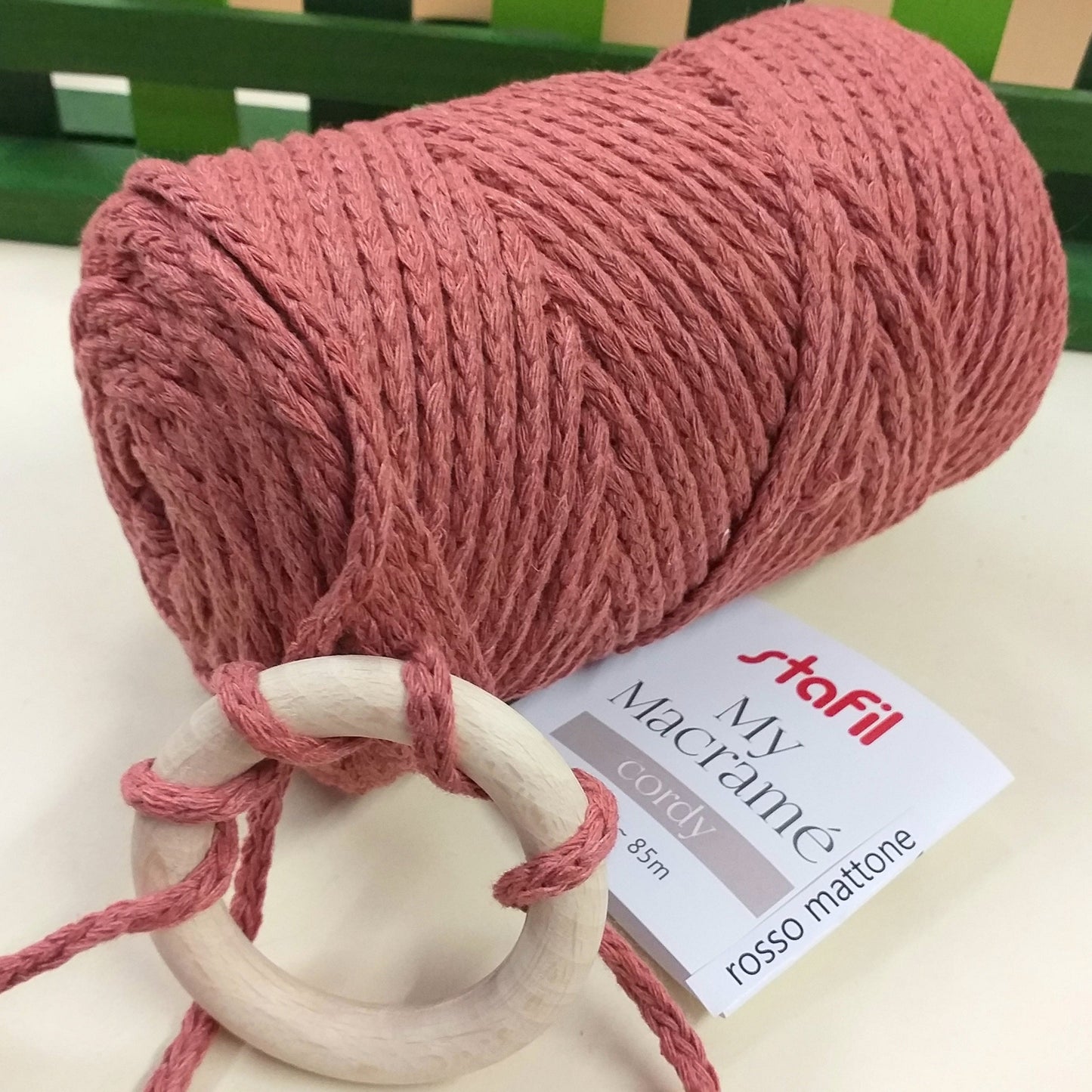 rosso mattone cordino macramè 4 mm filato stafil cordy cotone intrecciato cordoncino per tende borse nodi marinari spago uso lavorazione a mano uncinetto creazioni portapiante decorazioni muro arazzi scacciapensieri giostrine cuscini tappeti coperte cestini
