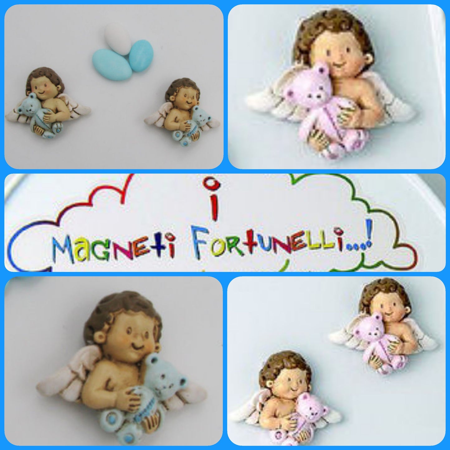 fortunelli angioletti bomboniere con orsetto e calamita magnete forma angelo fai da te bomboniere battesimo nascita babyshower gemellini