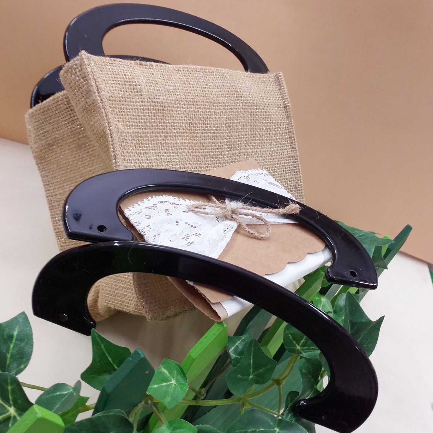manici economici per borsa a mano artigianale uncinetto juta, maniglie di plastica colore nero