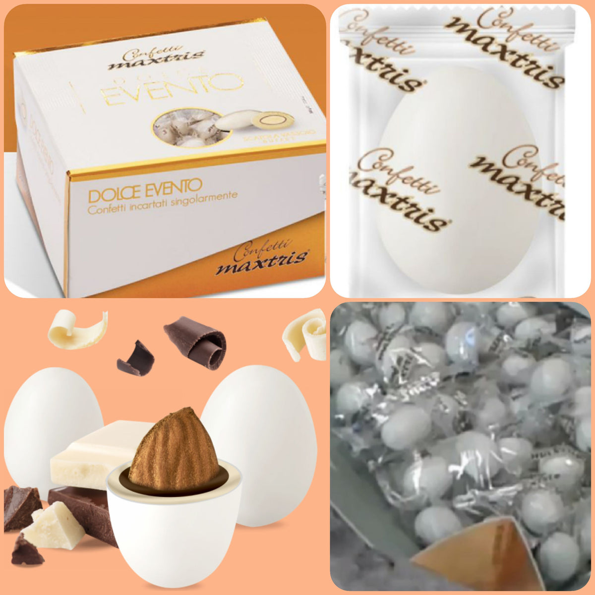 Confetti Maxtris - Bianchi - Cioccolato - 50 Bustine Da 5 Confetti 18 g -  Maxtris 