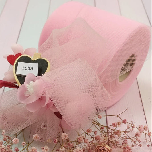 rosa colore nastro velo tessuto tulle rotolo metro per bomboniere cucito creativo hobby decorazioni pasquali fioristi pasticceria confezionamento packaging fiocco nascita bambina