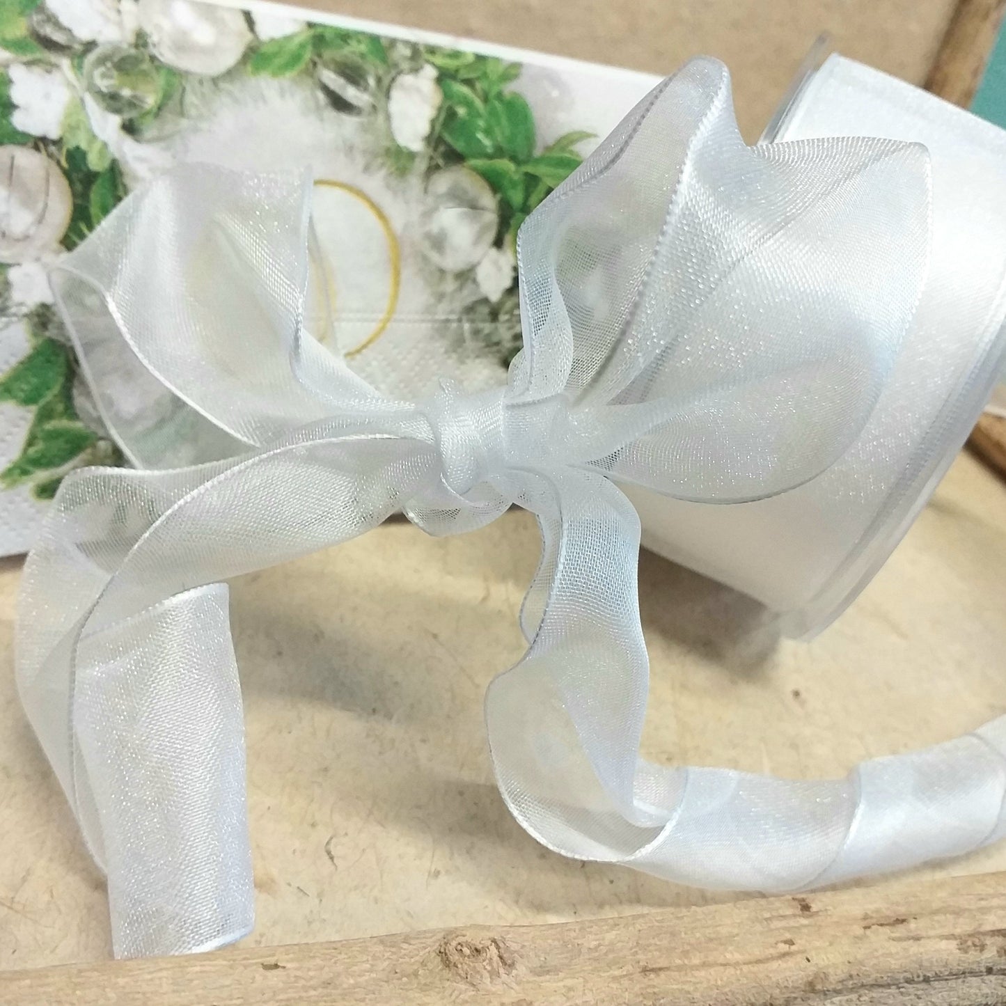 nastro bianco organza bordato animato con rinforzo di filo metallico di ferro per fiocco arricciato ondulato uso cucito fai da te facile per decorazione fiori bouquet sposa bomboniere acconciatura