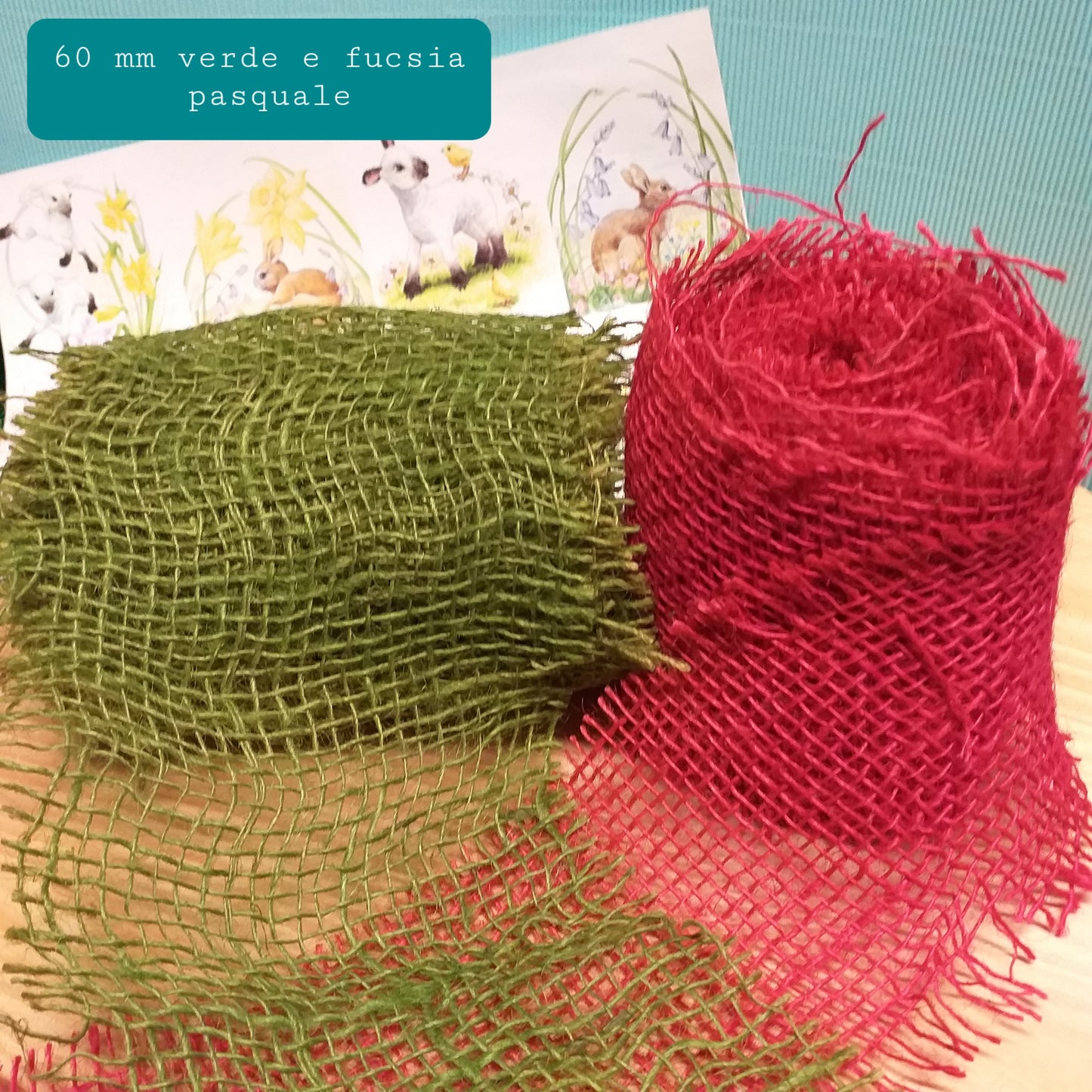 verde rosa fucsia nastro juta 60 mm per bomboniere alberi natale confezioni uova pasquali tela sacco colorato fai da te uso hobbistica