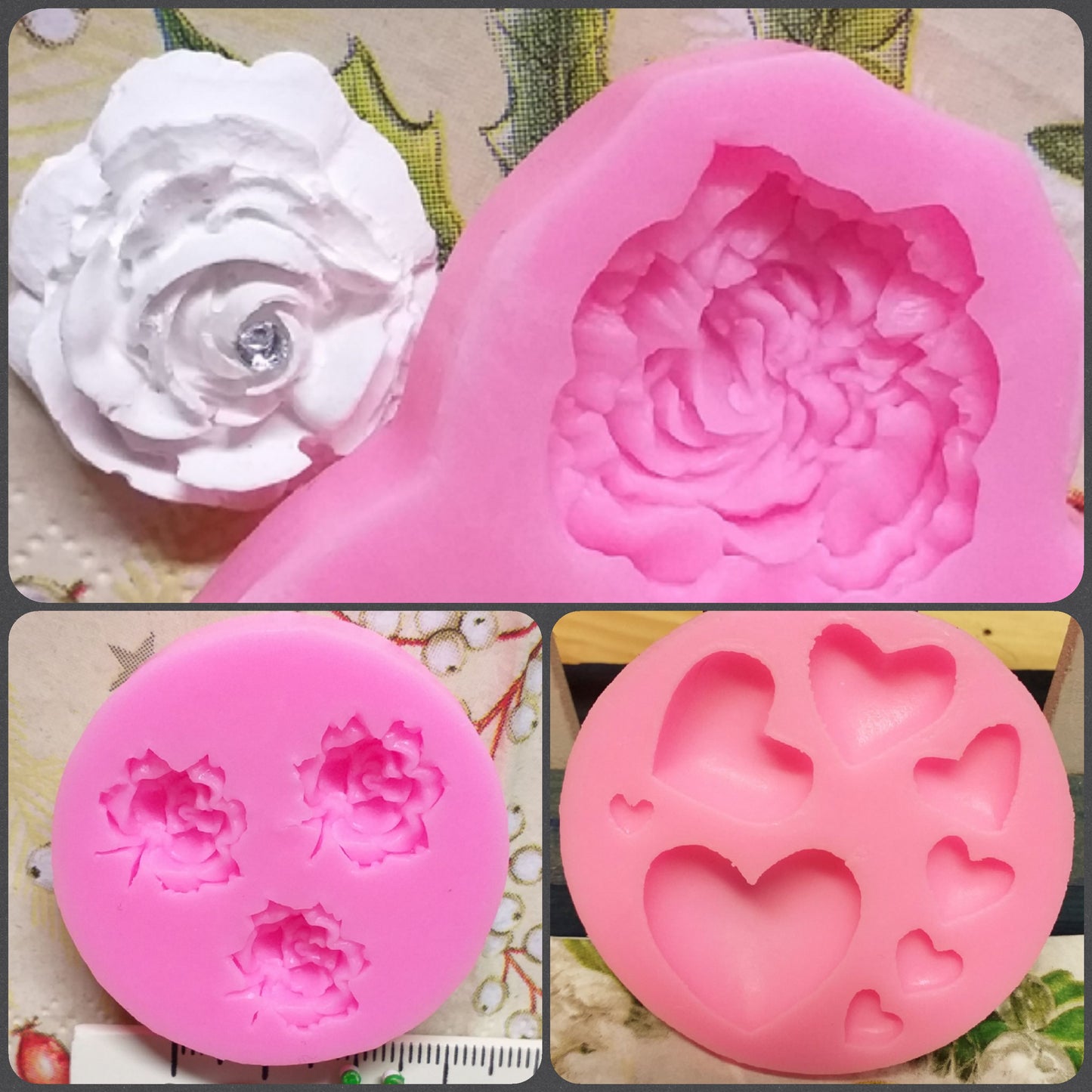 negozio vendita online stampi per gesso paste polimeriche modellabili fiori cuori 8 misure e rose uso creare gessetti segnaposto hobbistica creativa lavoretti bambini