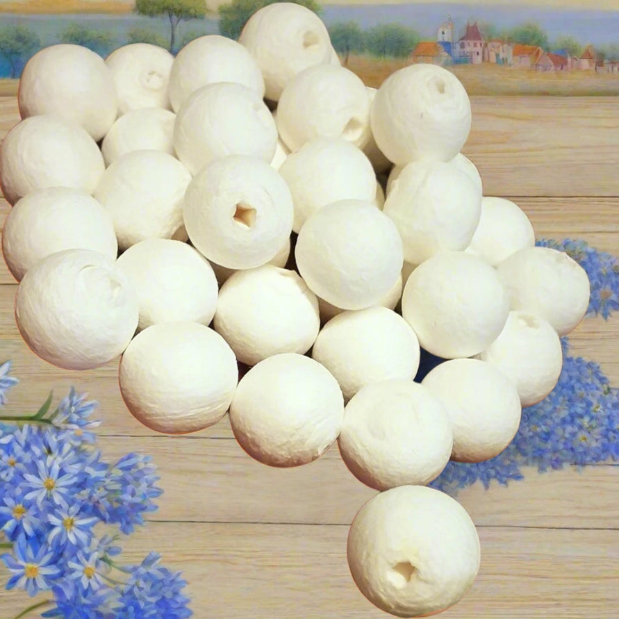 palline ovatta bianche medie pressate forate sfere cotone da dipingere rivestire disegnare colorare uso lavoretti creativi natalizi biedermeier fai da te bambole angioletti perline