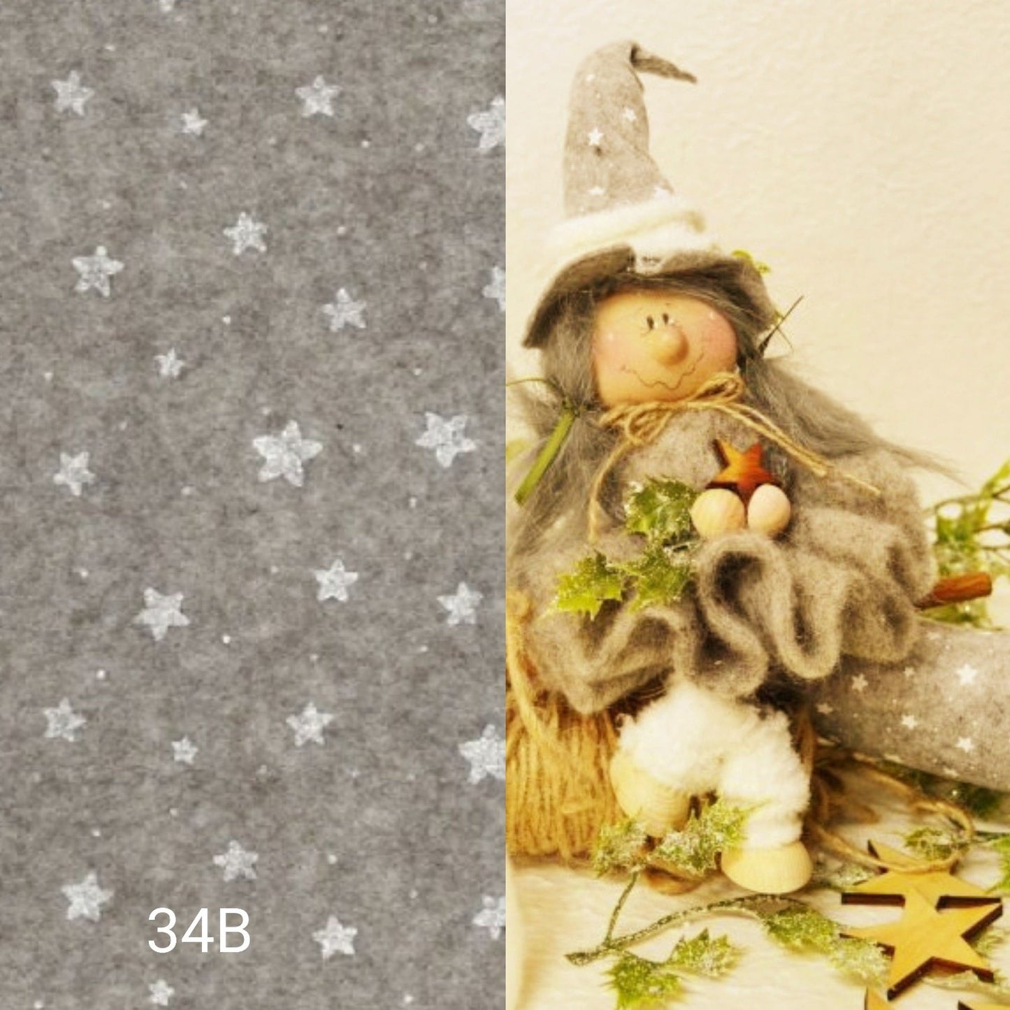 pannolenci stampato natalizio feltro morbido fantasia stelline beige idea fai da te befanella Epifania Natale streghetta Halloween