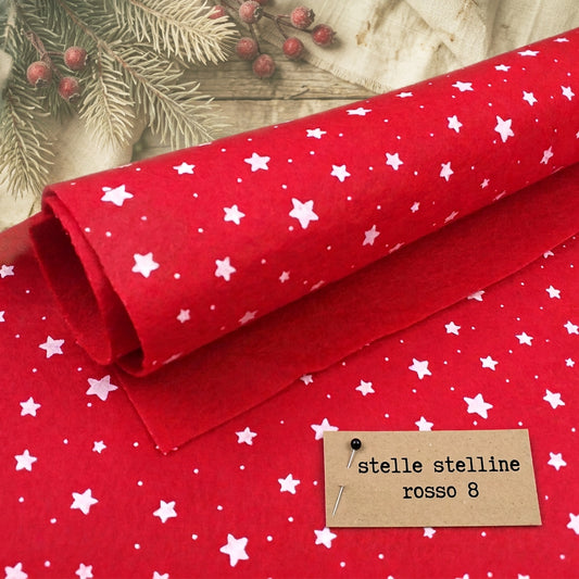 panna rosso pannolenci feltro morbido fantasia stampato stelle e stelline per Natale decorazioni fuoriporta addobbi albero ghirlanda centrotavola natalizio
