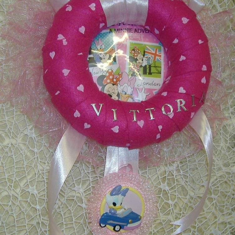 dettagli fiocco nascita creazione con pannolenci feltro 1 mm stampato morbido fucsia cuori bianchi