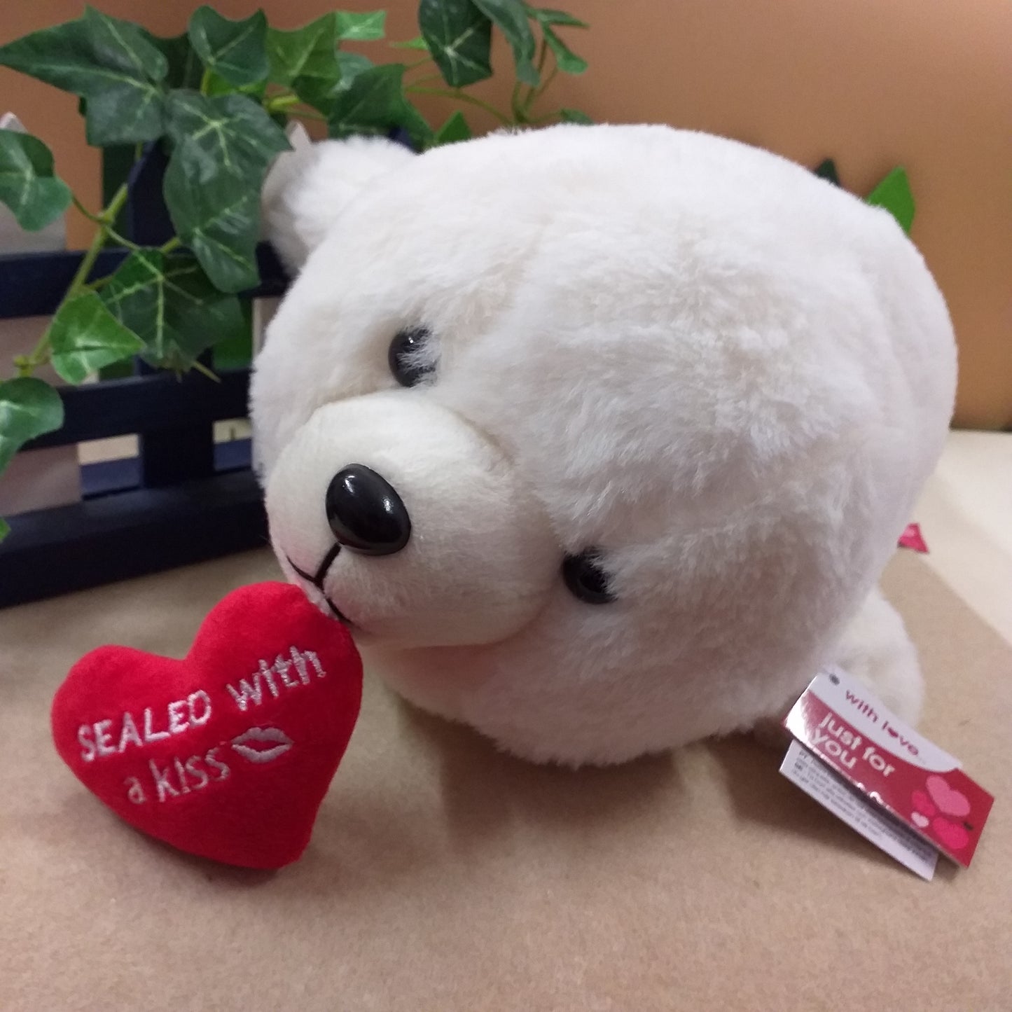 foca bianca pupazzi peluche San Valentino 14 febbraio idee regalo lui lei pupazzetti cuscino scritta messaggio cuoricino ricamato sealed with a kiss with love just for you