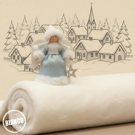 bianco tessuto peluche soffice morbido soft pelo corto peliccia ecologica sintetica stoffa uso cucito creativo pupazzi bambole di pezza Natale gnomo del bosco folletti angeli e angioletti