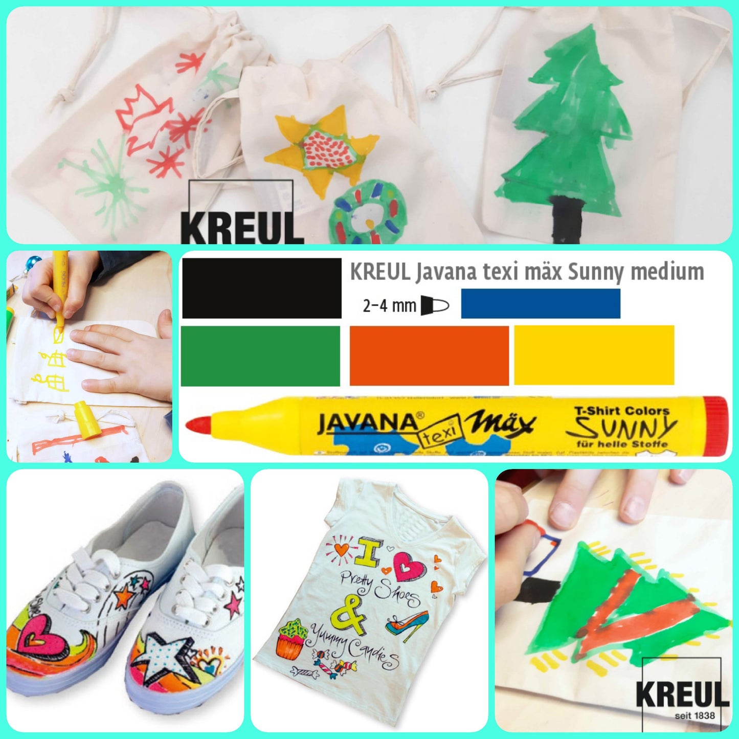 Pennarelli colori stoffa tessuto chiari punta media javana texi max sunny per scarpe t-shirt sacchetti colorare e dipingere bambini creativi