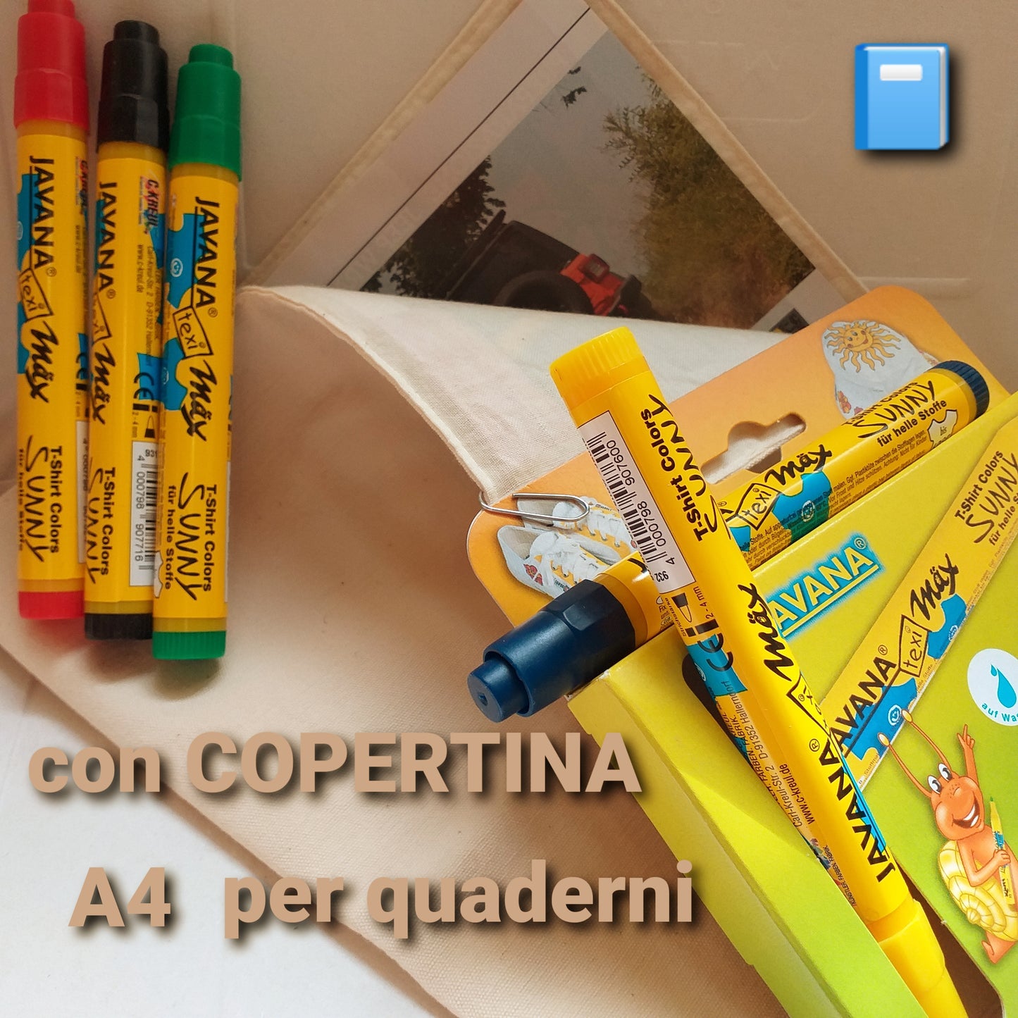 Pennarelli javana colori primari per tessuti chiari stoffe tessili idea regalo con copertina per quaderni album libri