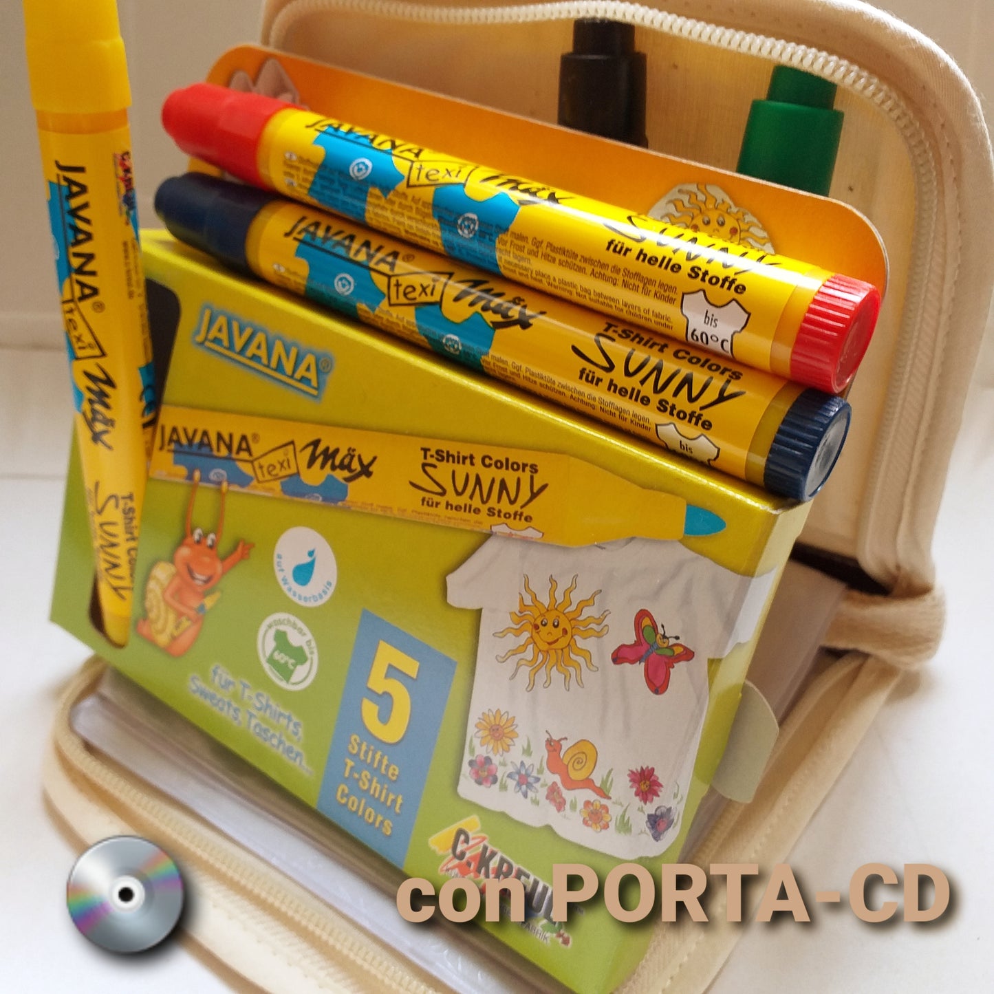 Idea regalo lui lei bambini confezione pennarelli Javana tessili per tessuti chiari stoffa cotone e copertina porta cd