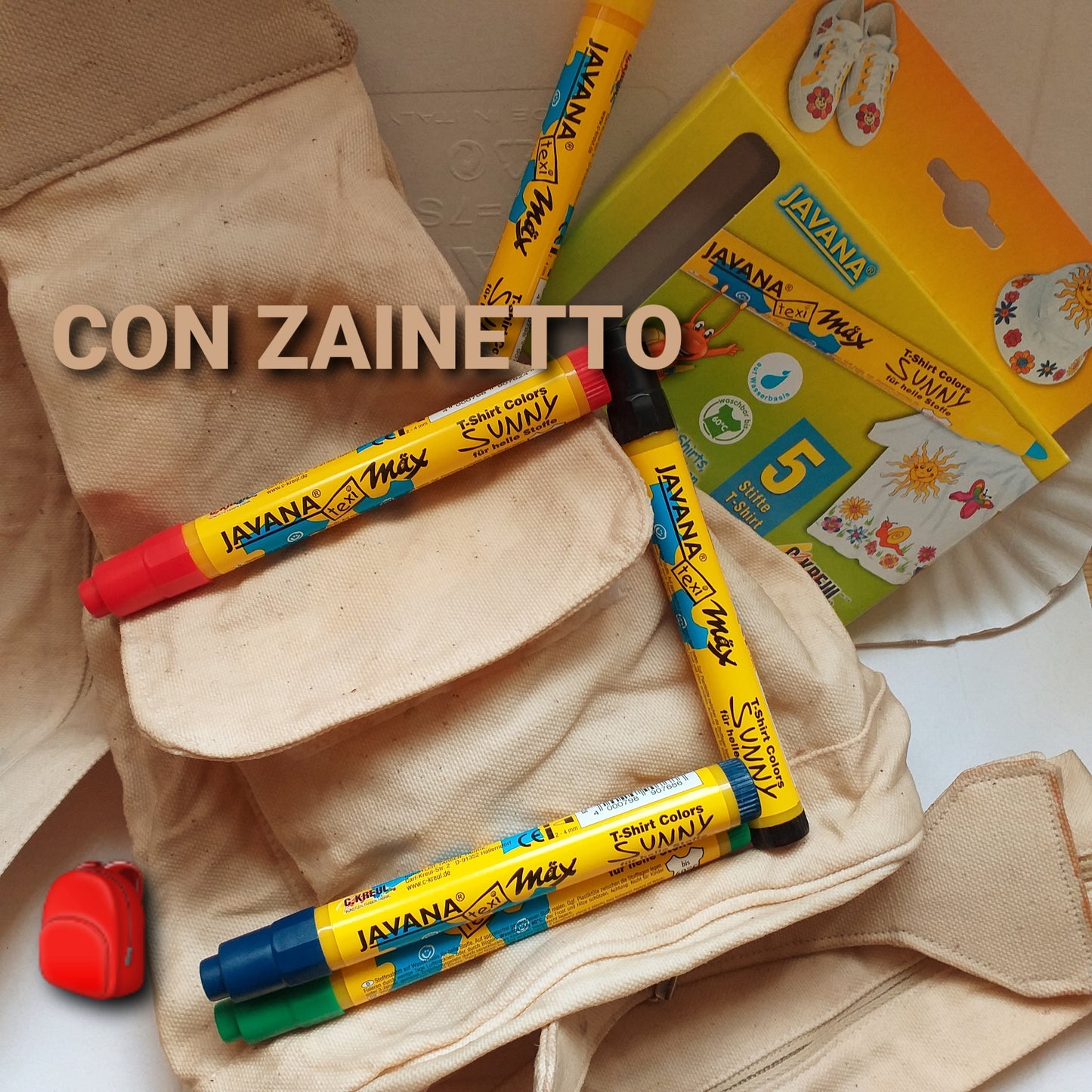 Idea regalo pennarelli tessili javana per tessuto stoffe chiare con zainetto ragazza colori indelebili confezione gift