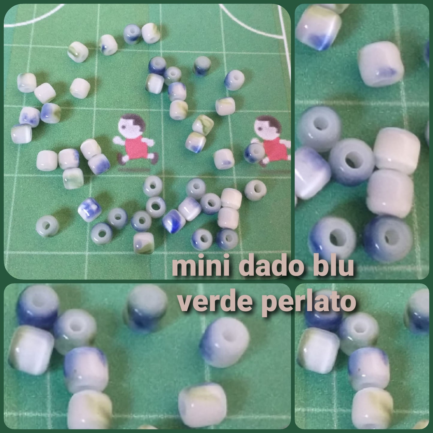 mini dado blu verde perlato perle bigiotteria vetro mezzo cristallo cubetto perline bracciali collane