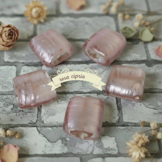 foglia argento rosa cipria perle di vetro stile murano pietre quadrate dado piatto