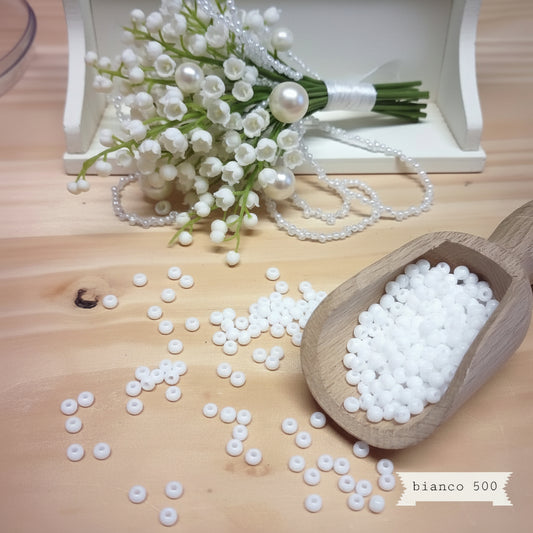 bianco neve perline di vetro lucido 2.5 mm 9.0 conteria veneziana rocailles uso per hobby fiori centrini tessitura bonsai alberi piantine animaletti bouquet da sposa fiorellini