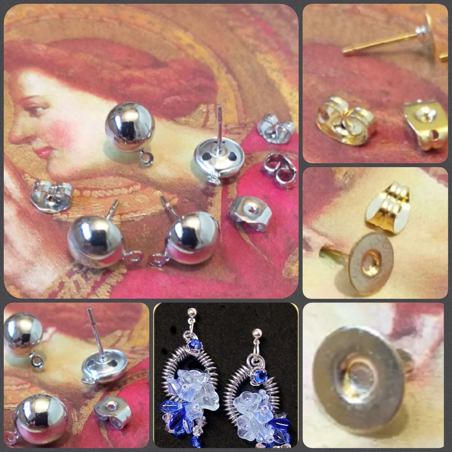 negozio perni per orecchini chiusure ganci minuterie per bijoux di bigiotteria per incollare pietre su piastre e ciondoli pendenti