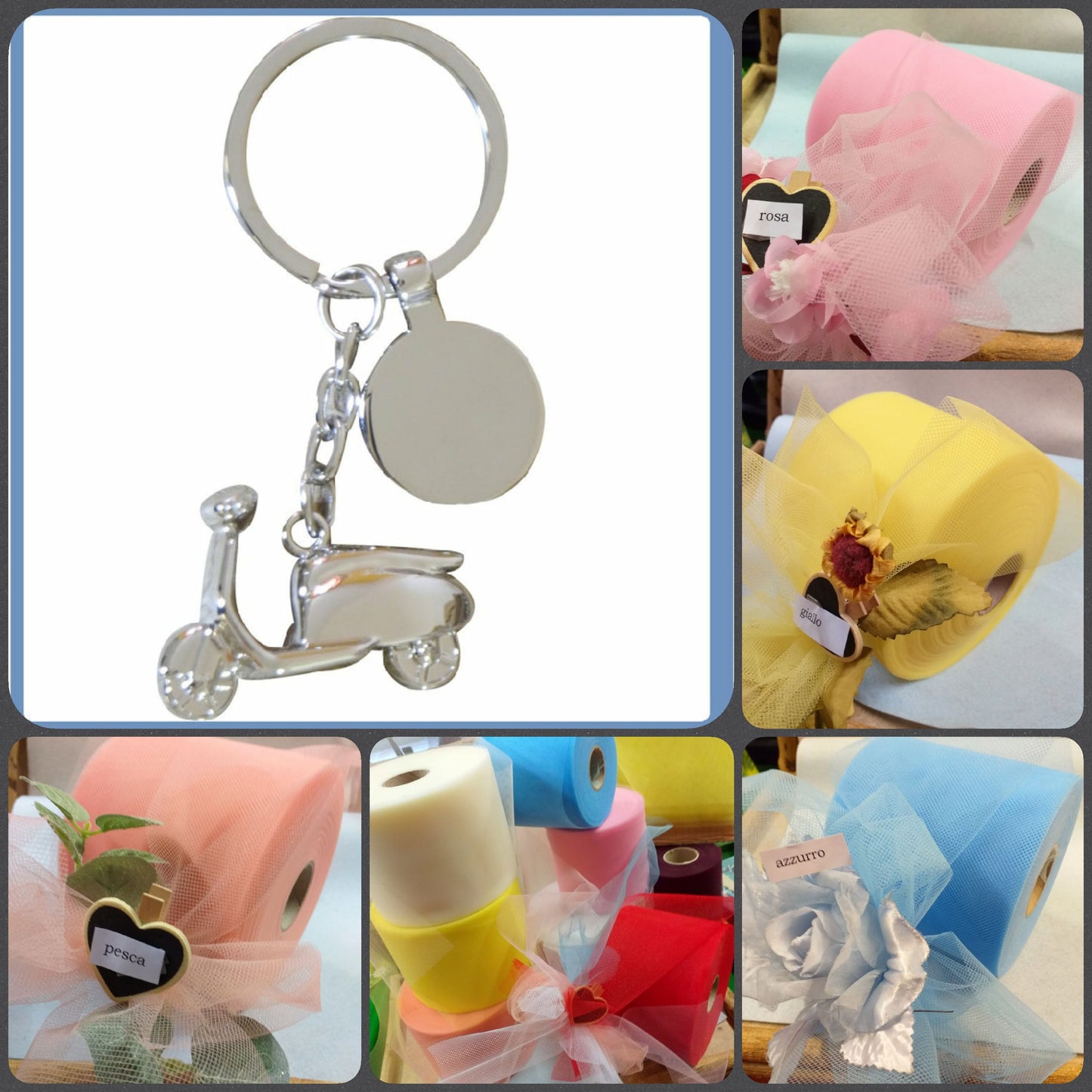 colori per confezionare tipo-vespa oggettini moto scooter portachiavi bomboniere comunione cresima diciottesimo compleanno