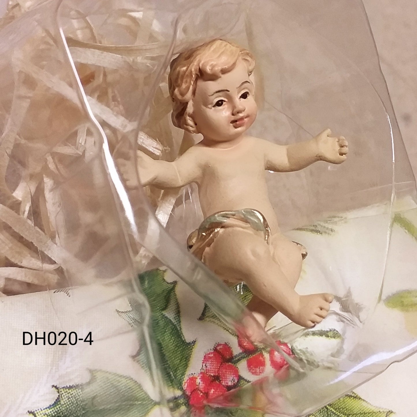 Presepe statuina piccola bimbo Gesù 4 cm braccia aperte telo dorato ad uso lavoretti creativi bambini natalizi