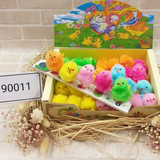 pulcini piccoli colorati gialli rosa celesti arancio verdi fucsia ciniglia pasquali uso composizioni fai da te addobbi Pasqua vetrinistica hobbistica packaging uova cioccolato confezioni regalo cesti centrotavola