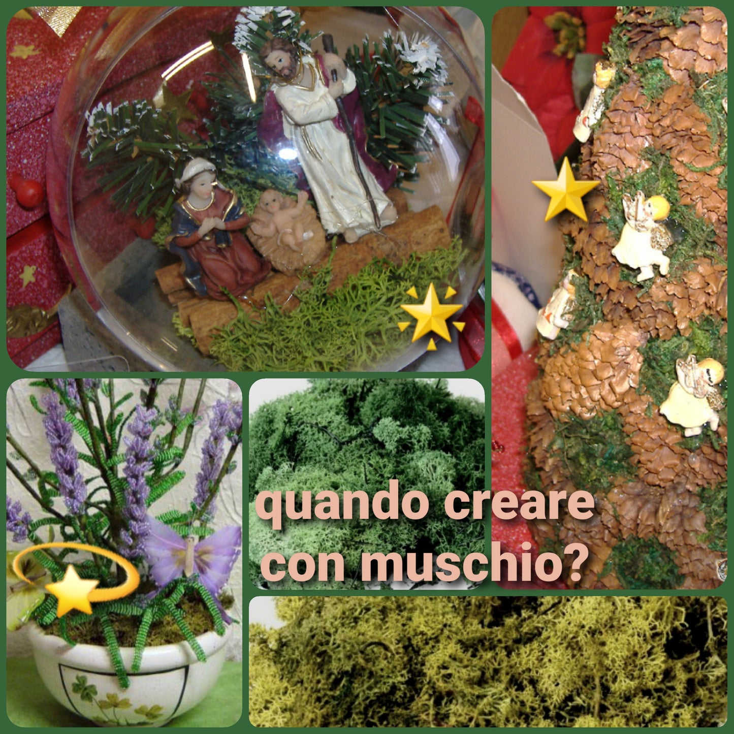 Quando creare con muschio nordico artificiale composizioni floreali perline decorazioni Natale albero biedermeier presepe sfera pallina