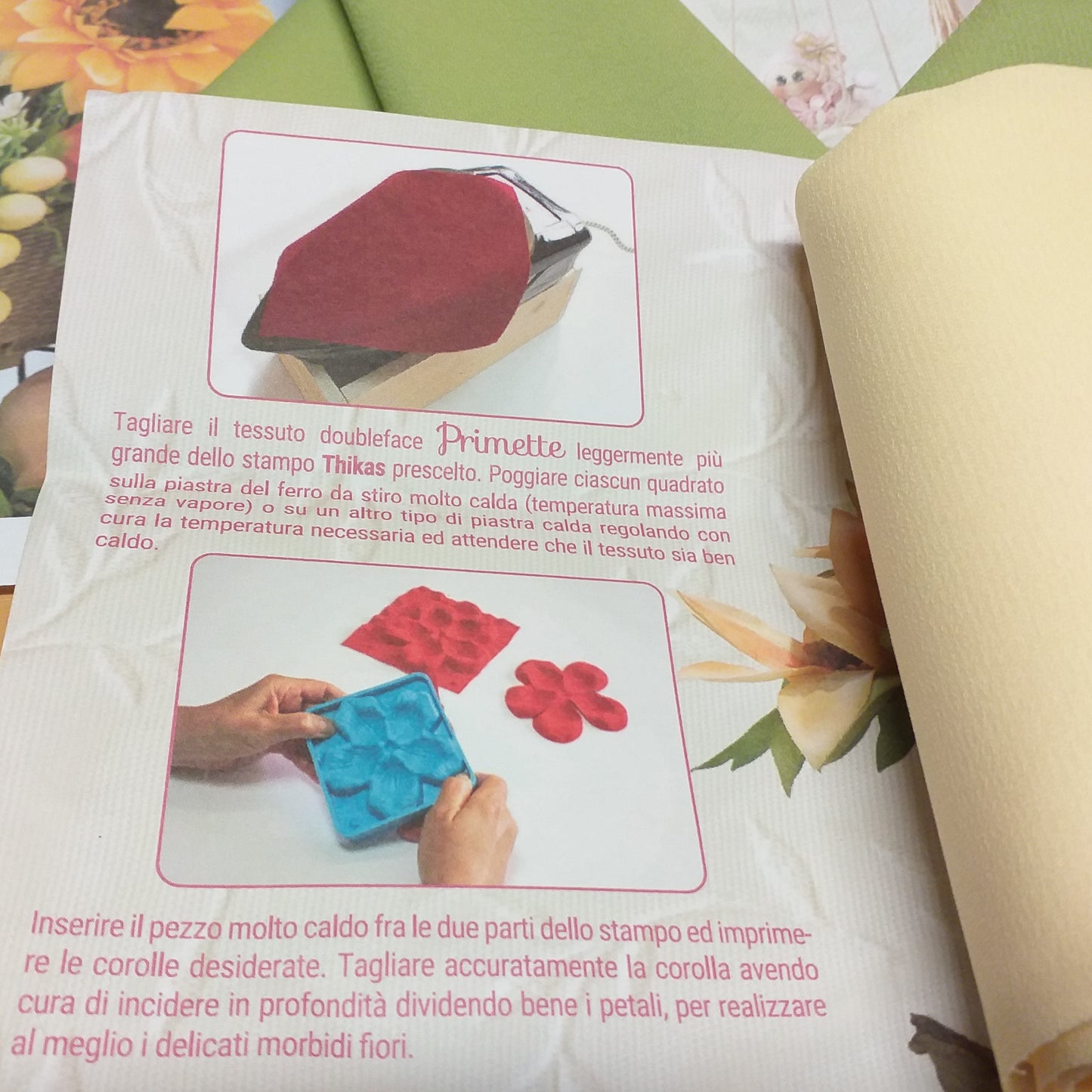 verde reseda giallo cremino come creare rose fiori girasole foglie stoffa con tessuto termoformabile primette stampi renkalik primavera natale