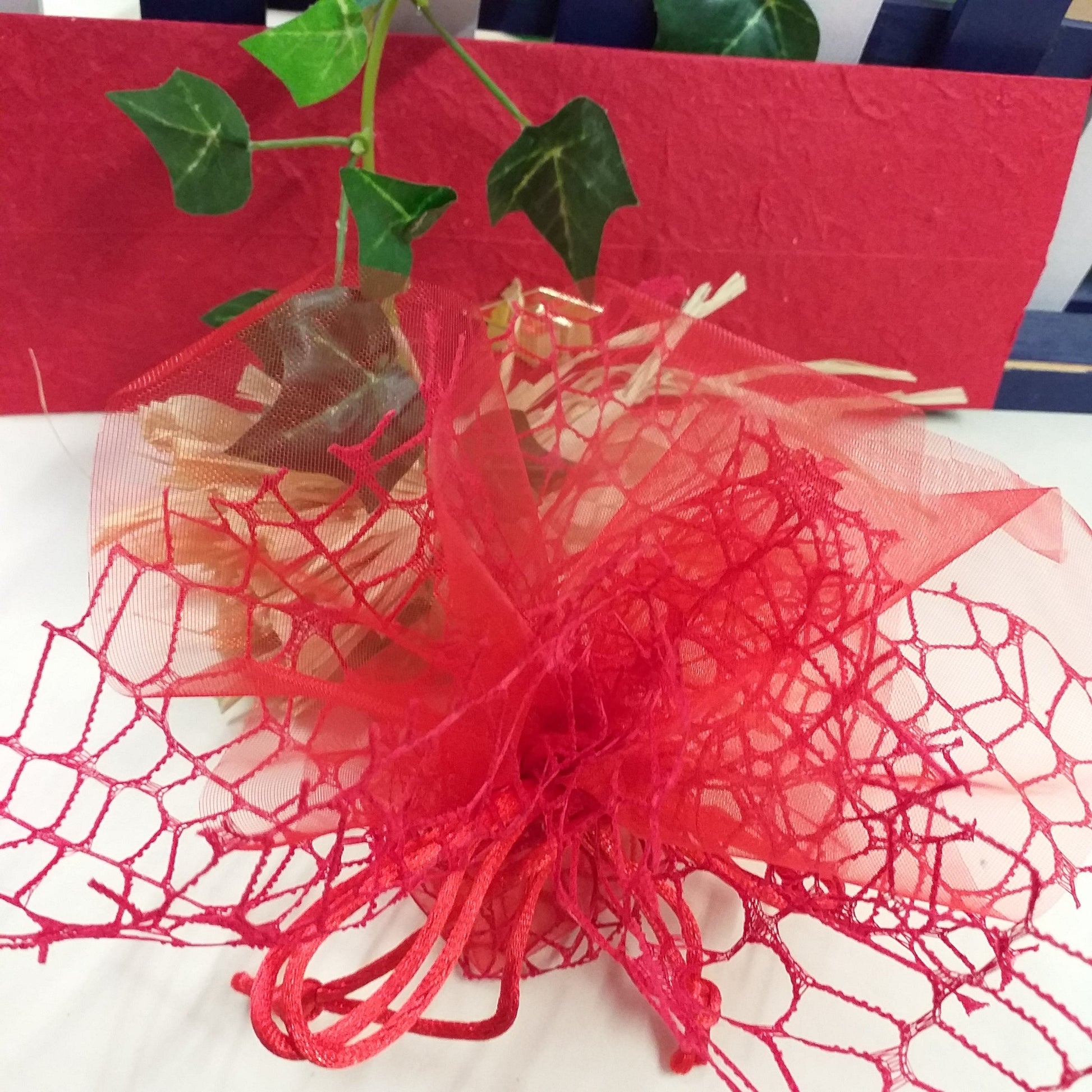 rosso coccarda pompon farfalla tulle organza rete spider pizzo con nastrino tirante uso facile fai da te sacchetti portaconfetti confezionare bomboniere laurea confetti segnaposto packaging fiori secchi profumati lavanda