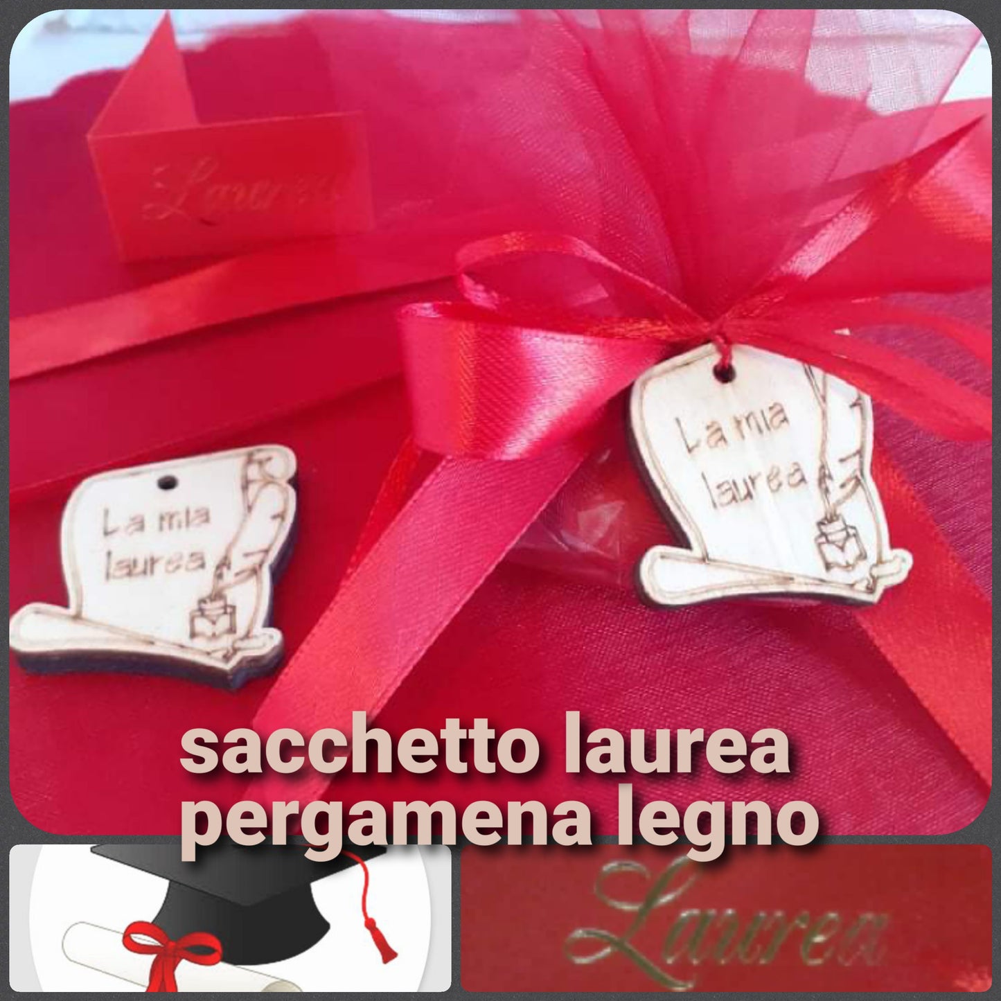 kit ciondolo pergamena legno sacchetti laurea fai da te kit e confezionati confetti