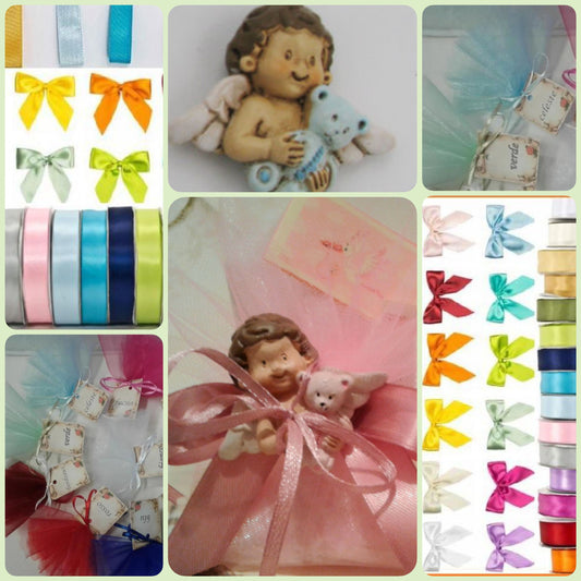 sacchetto bomboniere battesimo angioletti magnete calamita orsacchiotto colori confezionamento nastri tulle bimba femminuccia e bimbo maschietto