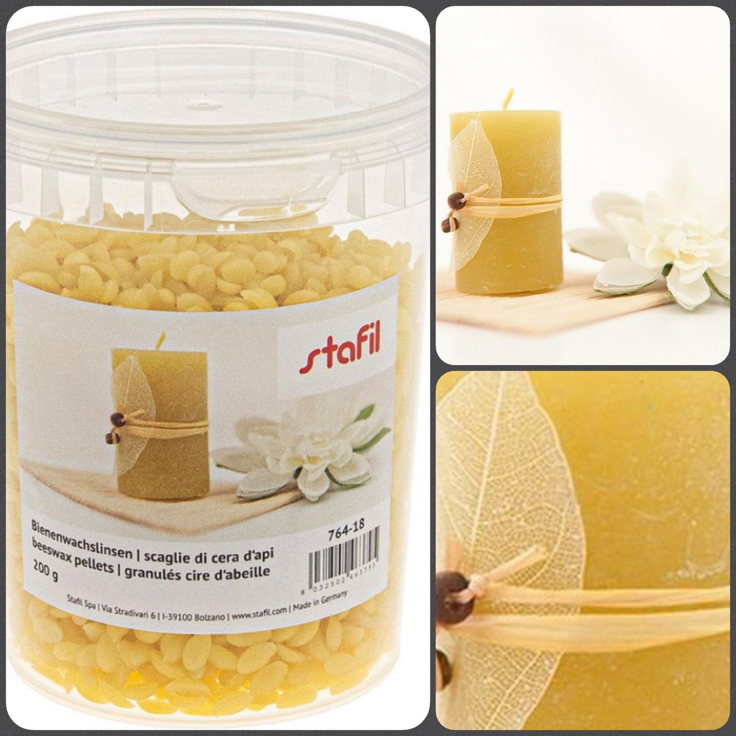 fai da te candele artigianali shabby chic con granulato scaglie di cera d'api Stafil barattolo 200 g da sciogliere