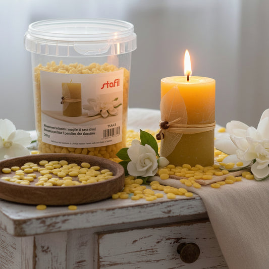 fai da te candele shabby chic con granulato scaglie di cera d'api Stafil barattolo 200 g da sciogliere