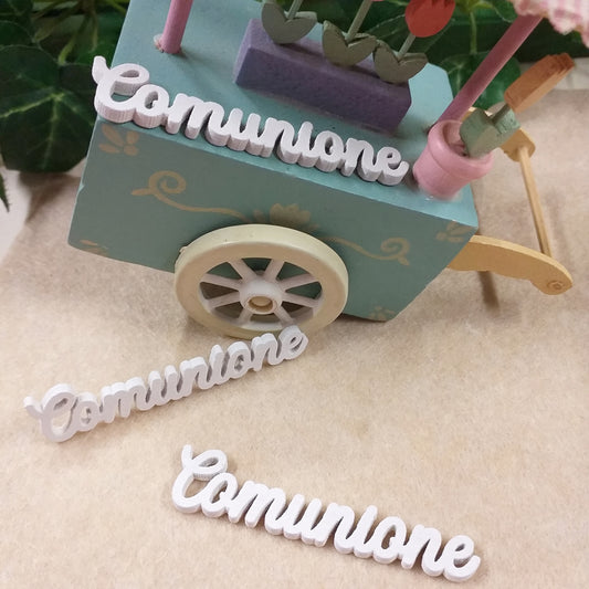 Comunione scritte legno bianco da incollare auguri decorazioni ad uso idee fai da te con applicazioni tag fuoriporta composizione centrotavola bomboniere