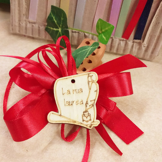 Ciondolo la mia laurea pergamena applicazione legnetto per decorazioni segnaposto bomboniere di fiocco coccarda