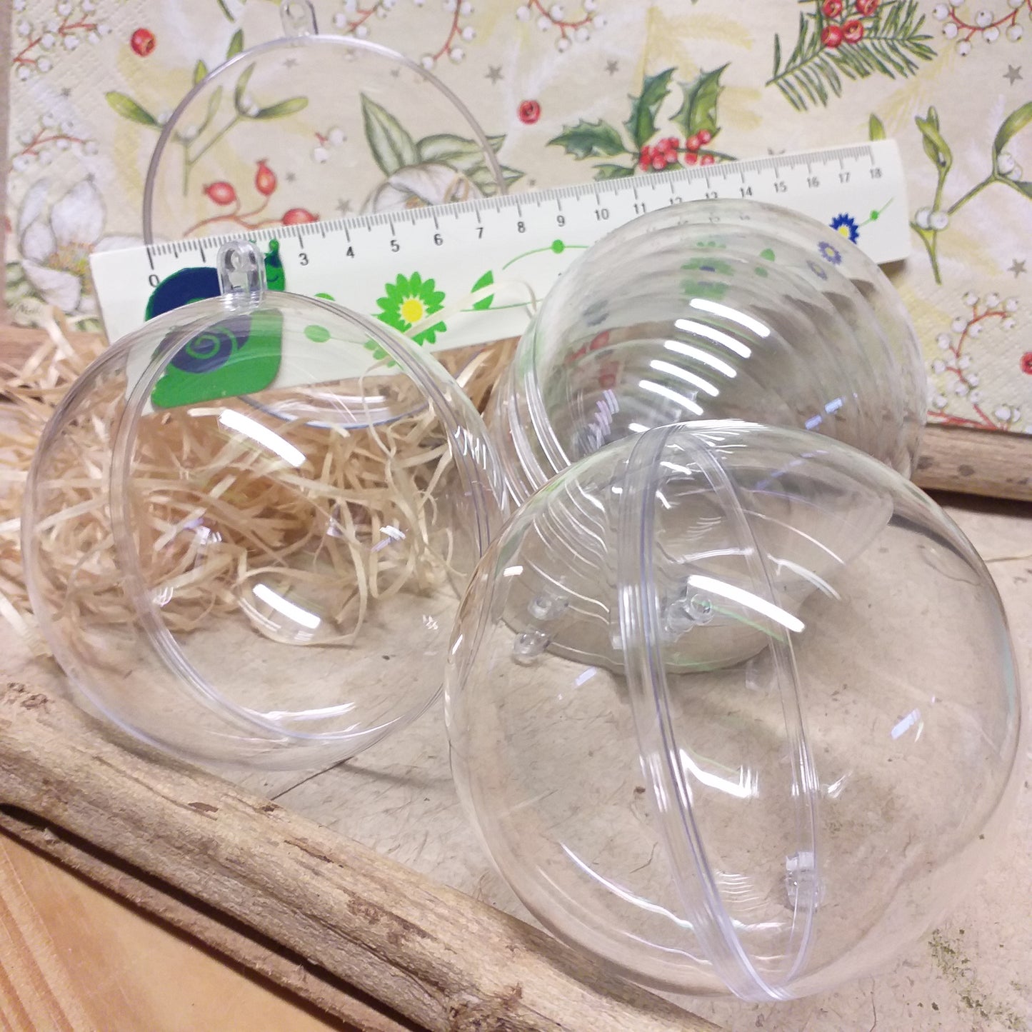 sfere 8 cm palline plastica trasparente apribili divisibili natalizie uso da decorare riempire rivestire per albero Natale confezionamento packaging regali e bomboniere portaconfetti