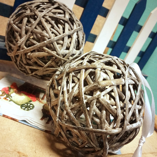 balls sfere palline vimini rattan vite viticcio naturale marrone verniciato rustico uso decorare albero Natale fai da te per fuoriporta composizioni centrotavola