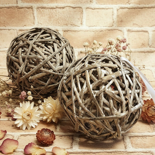 balls sfere palline vimini rattan vite viticcio naturale marrone verniciato rustico uso decorare albero Natale fai da te per fuoriporta composizioni centrotavola