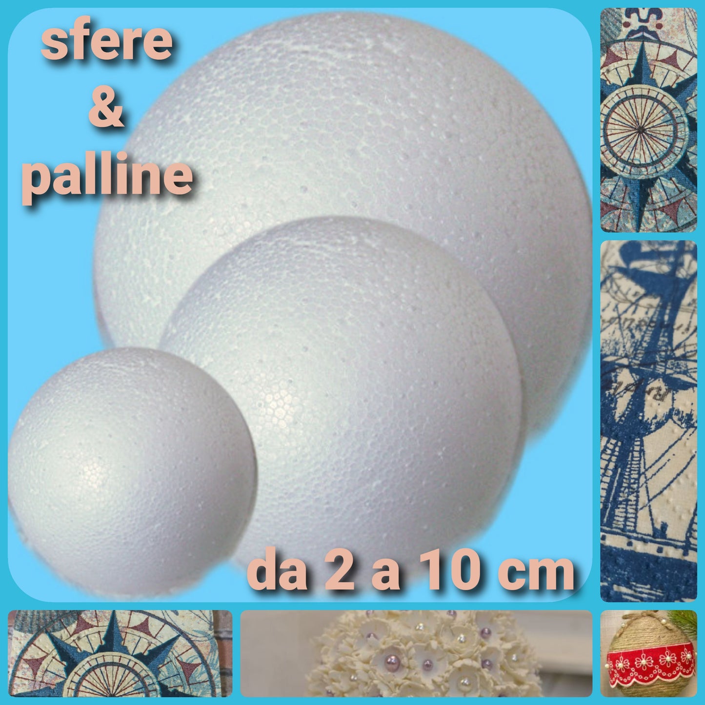 Sfere polistirolo palline piccole da 2 a 10 cm palle grandi albero Natale fai da te