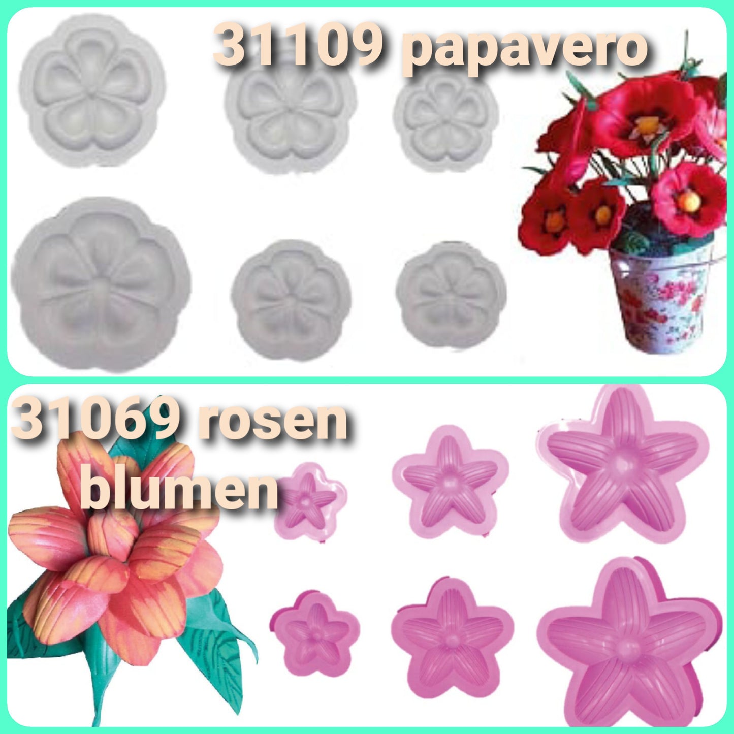 Papavero fiori piccoli stampi per gomma crepla fommy rosso arancio fare fiorellini carta creativa modellabile