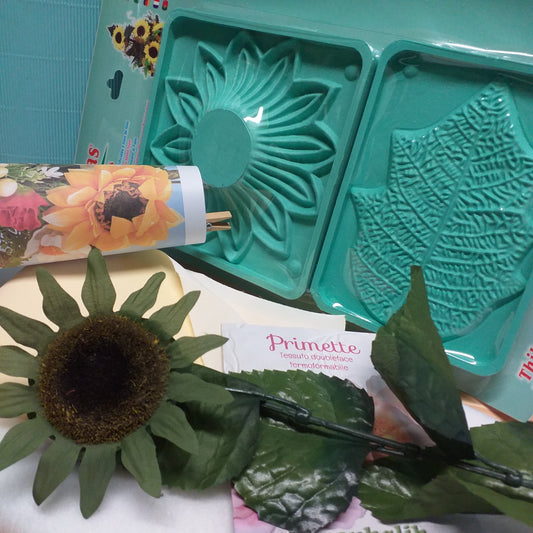 stampo fiori girasole jumbo fommy gomma crepla eva kit con tessuto termoformabile termomodellabile primette Renkalik stelo foglie resina termoadesiva