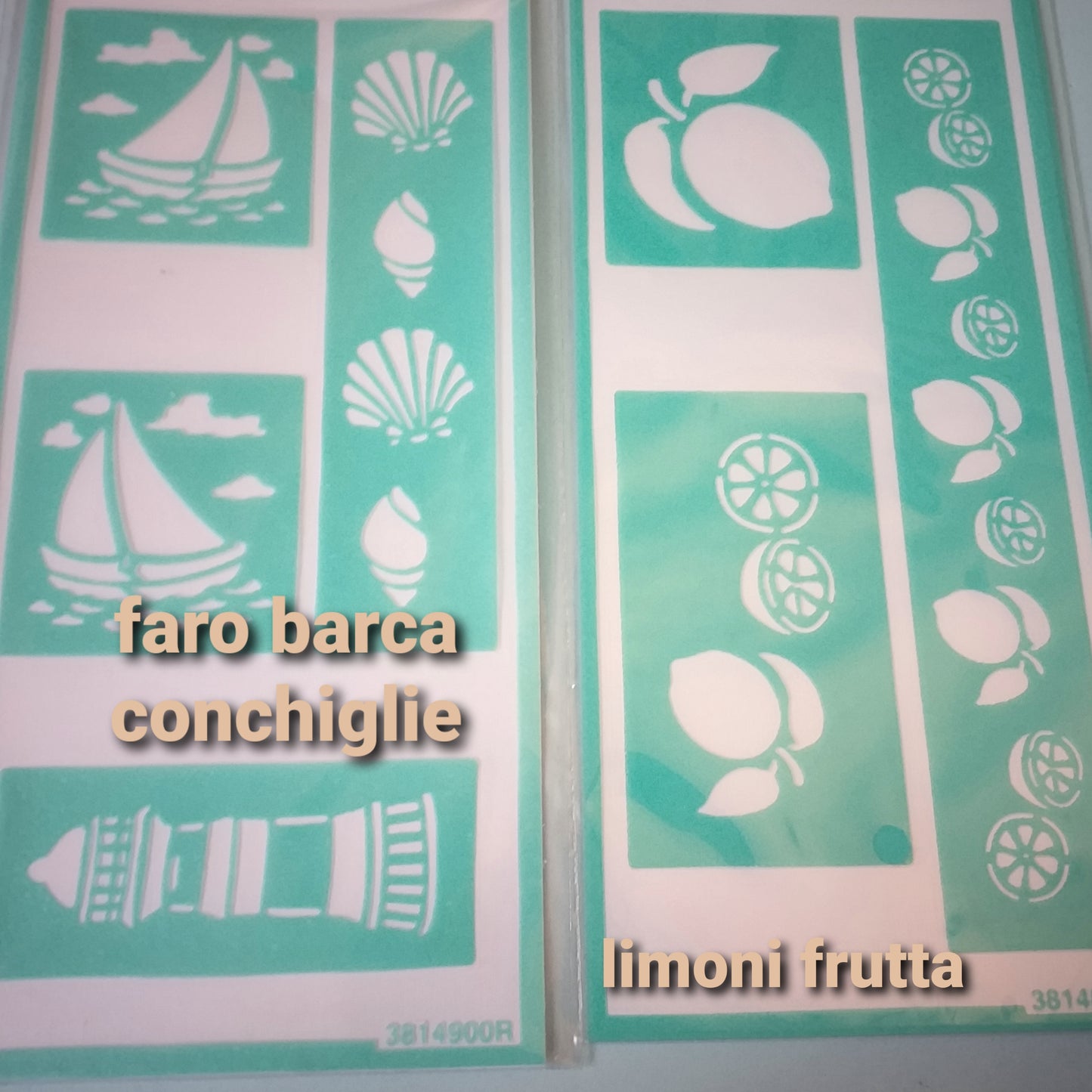 faro mare barca conchiglie limoni frutta Mascherine stencil per pittura decorazioni interni di pareti e oggetti casa cucina