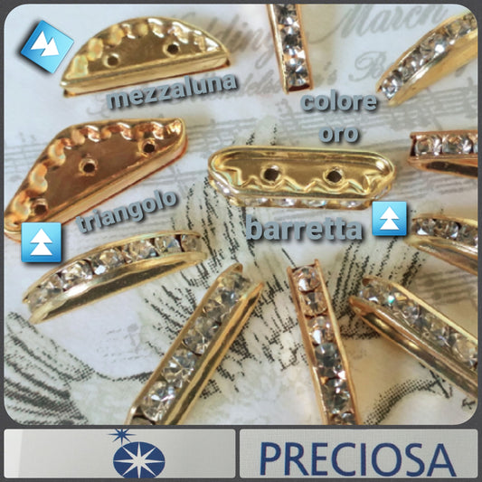 colore oro mezzaluna triangolo chiusura barretta Preciosa czech crystal strass bigiotteria componenti ponti distanziali intramezzi con brillantini di cristallo