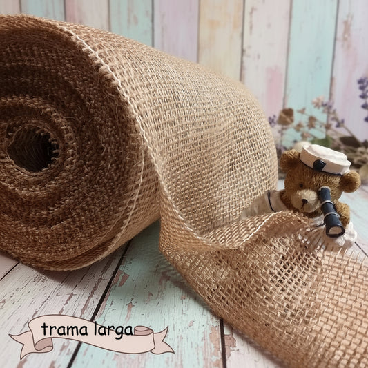 trama larga tela juta sacco stoffa hobbistica creativi fai da te e bomboniere tessuto naturale grezzo rotolo runner per tavolo confettata vetrinistica tema mare packaging fioristi