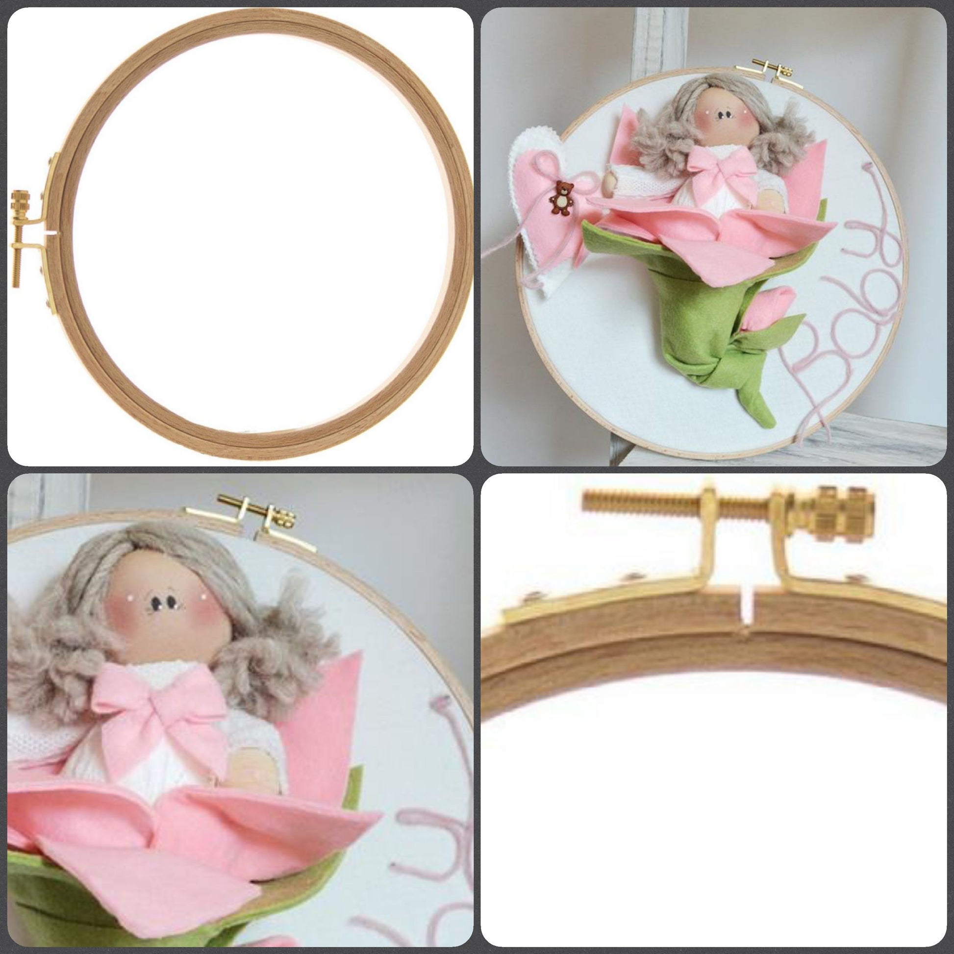 telaio di legno con vite regolabile cerchio anello cornice rotondo per ricamo punto croce inserire tessuto da ricamare stoffa tela aida idea cucito creativo bambola di pezza