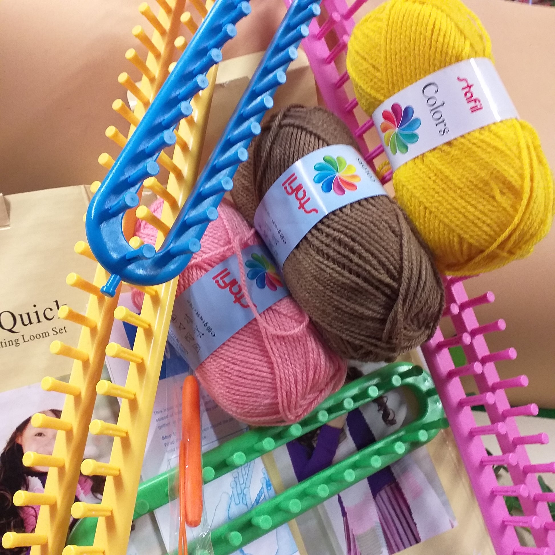 set lotto offerta filato attrezzo idea regalo creativo Pasqua Natale kit telaio maglia macchina manuale rettangolare pioli fissi plastica set ago ferro curvo maglieria facile magica di lana uso sferruzzare scaldacollo sciarpe calze