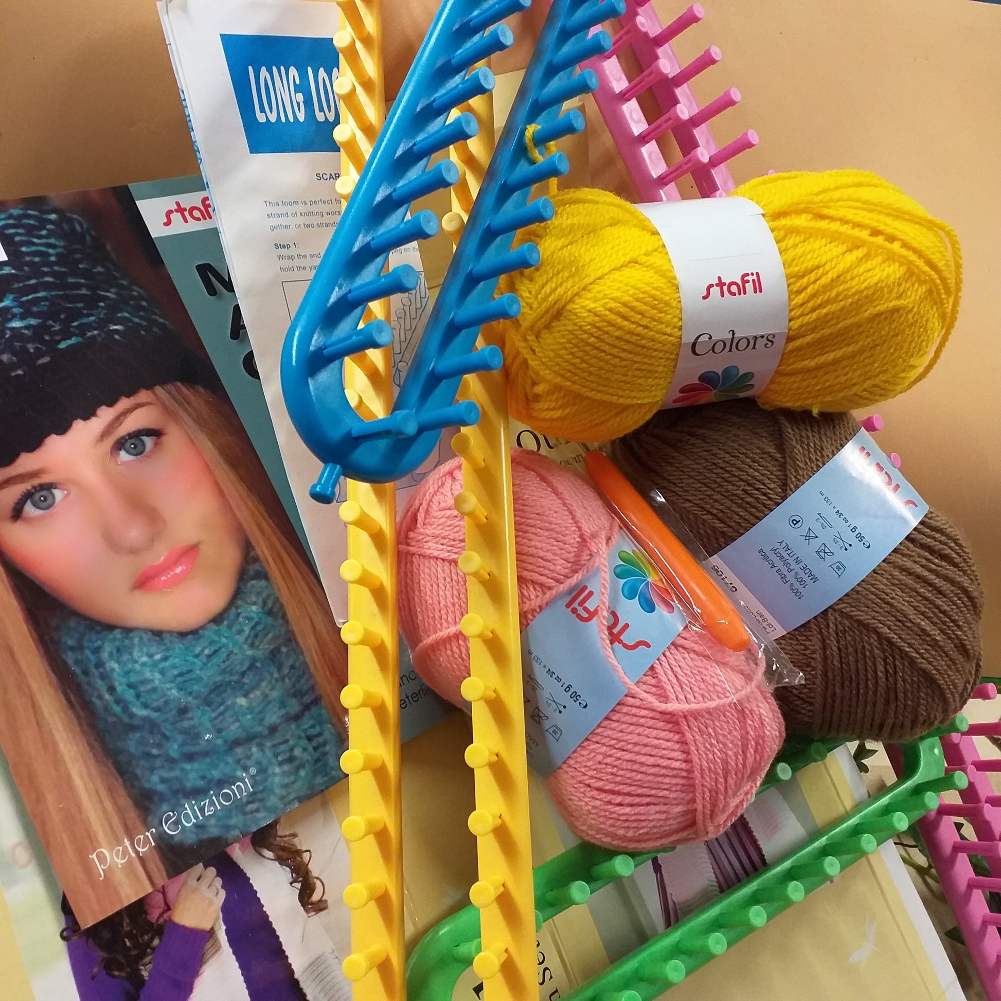 set lotto offerta manuale filato attrezzo idea regalo creativo Pasqua Natale kit telaio maglia macchina manuale rettangolare pioli fissi plastica set ago ferro curvo maglieria facile magica di lana uso sferruzzare scaldacollo sciarpe calze