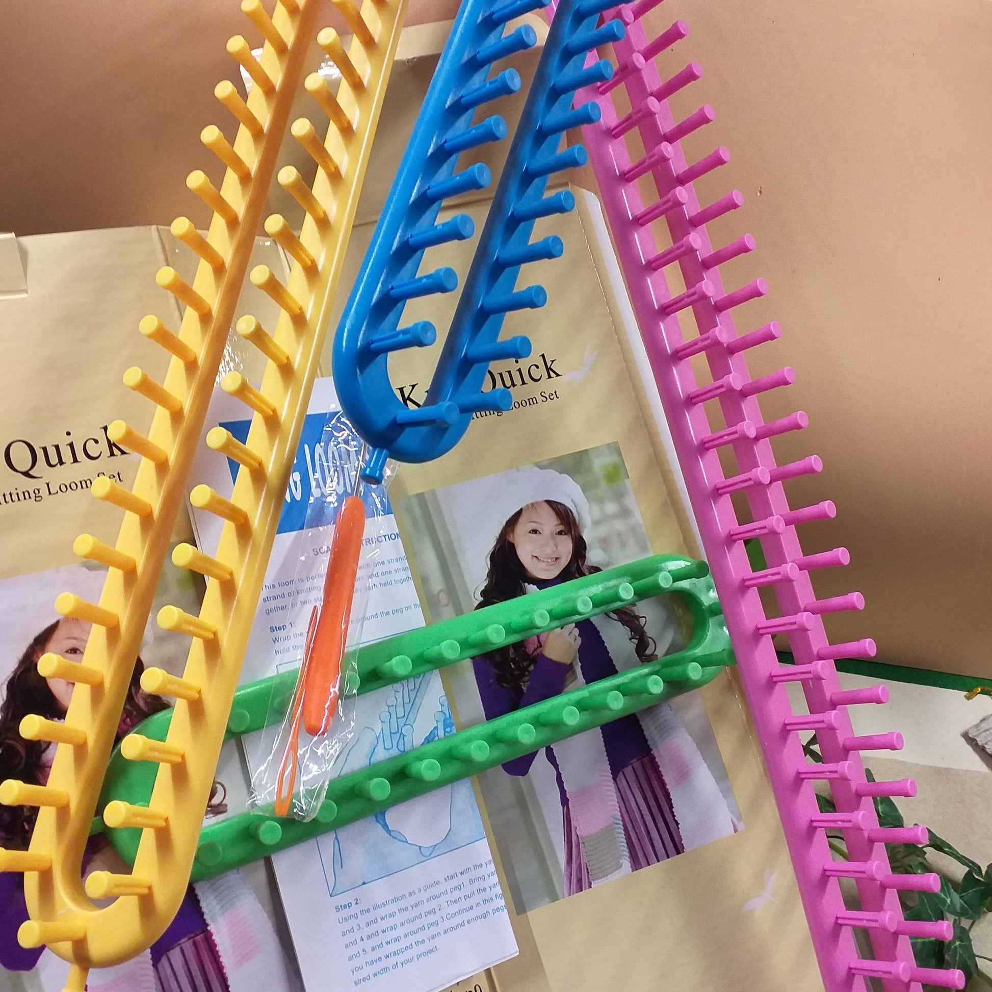 set lotto offerta attrezzo idea regalo creativo Pasqua Natale kit telaio maglia macchina manuale rettangolare pioli fissi plastica set ago ferro curvo maglieria facile magica di lana uso sferruzzare scaldacollo sciarpe calze